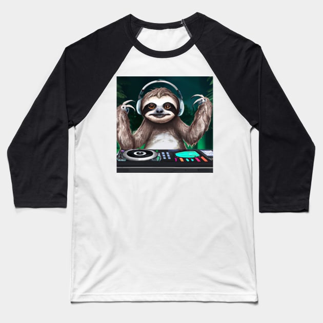 Dj Sloth Art Baseball T-Shirt by Shadowbyte91